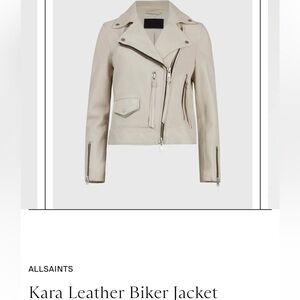 All Saints Light Cream Leather Biker Jacket with Asymmetric Zip